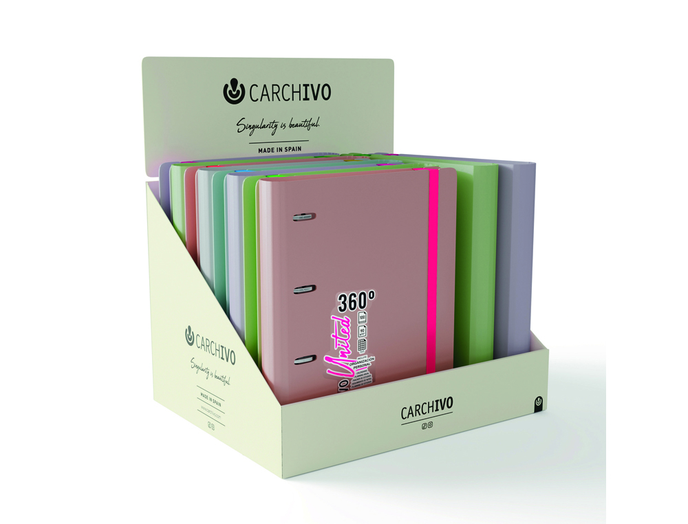 [170624] Carpeta carchivo united neon 4 anillas 20 mm polipropileno rigido din a4 con recambio 100h expositor de 10 unidades