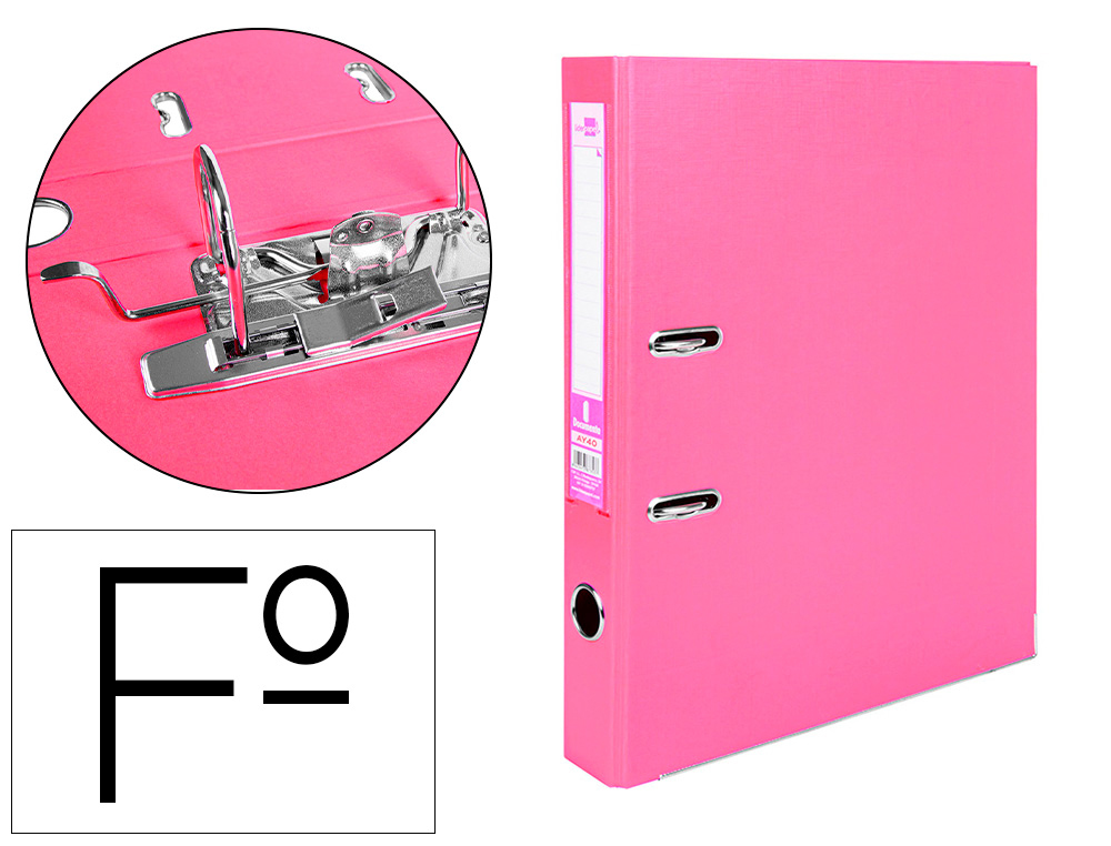 [79715] Archivador de palanca liderpapel folio documenta forrado pvc con rado lomo 52 mm rosa compresor metalico