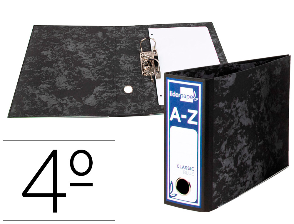 [37714] Archivador de palanca liderpapel cuarto apaisado classic blue sin rado lomo 80mm negro compresor metalico