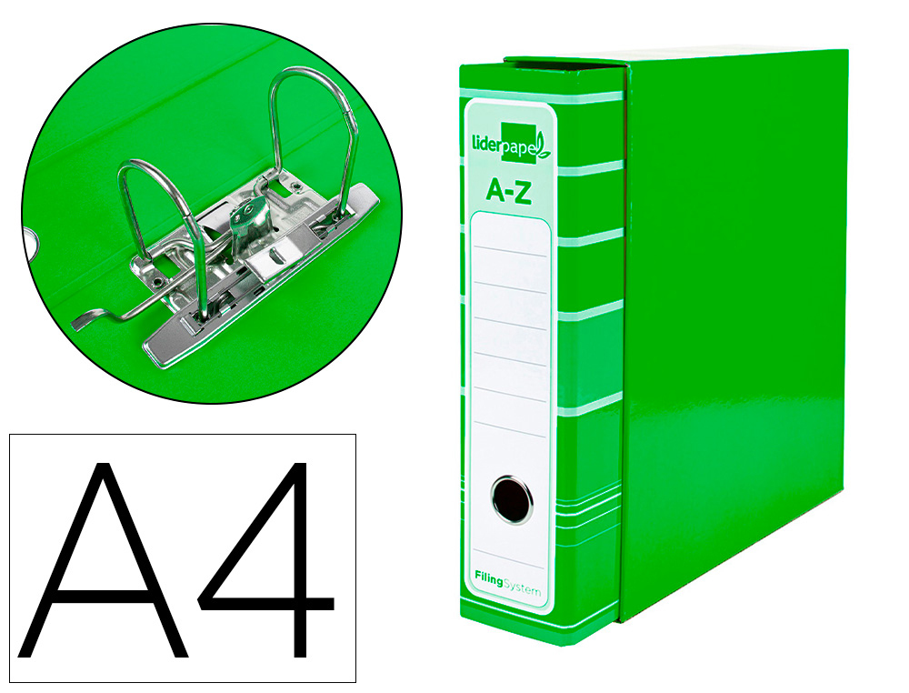 [32074] Archivador de palanca liderpapel a4 filing system forrado sin rado lomo 80mm verde con caja y compresor metalico