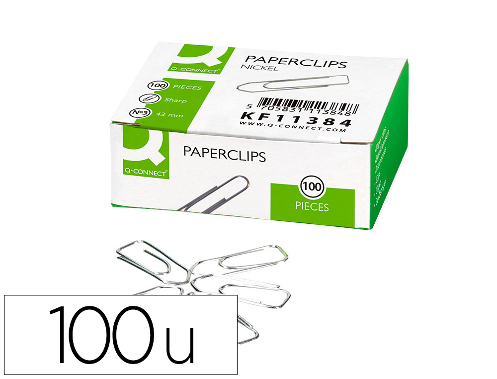 [163321] Clips niquelados q-connect n 3 picos 43 mm punta caja de 100 unidades