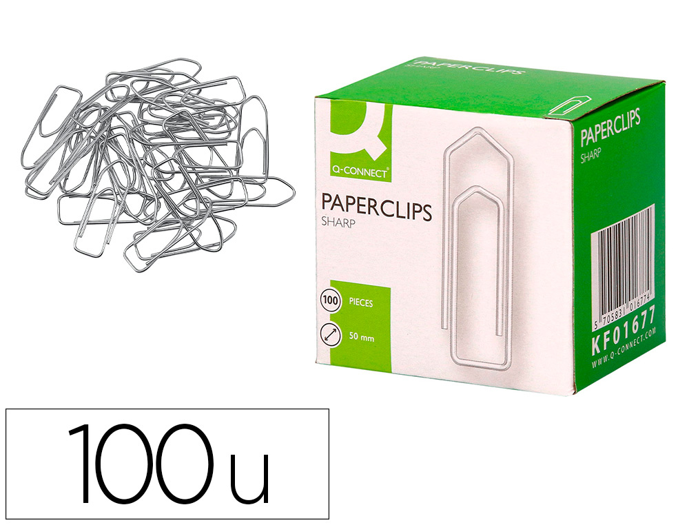 [15725] Clips niquelados q-connect nº4 50 mm caja de 100 unidades