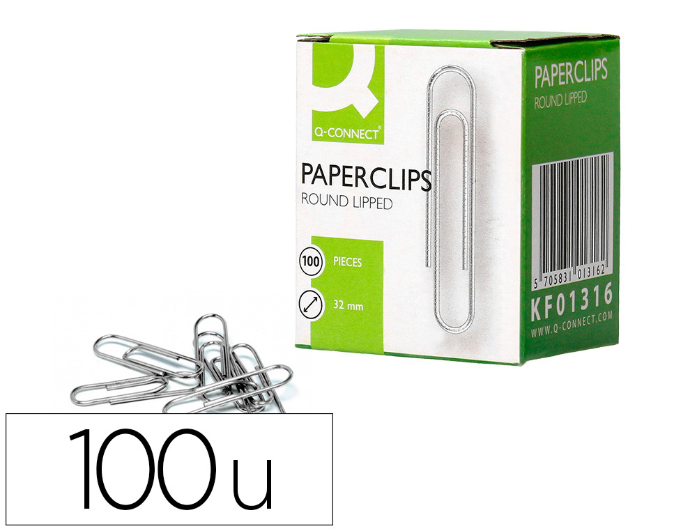 [15724] Clips niquelados q-connect nº 32 mm caja de 100 unidades