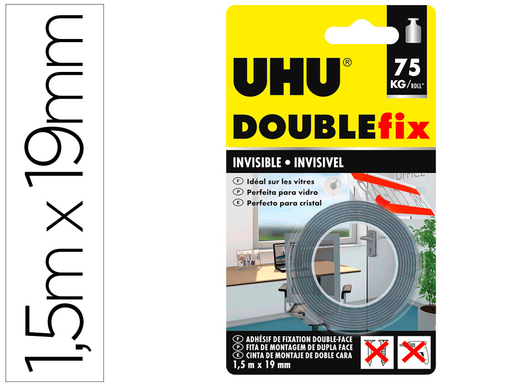 [160442] Cinta adhesiva uhu doublefix invisible doble cara extra fuerte 1,5 mt x 19 mm