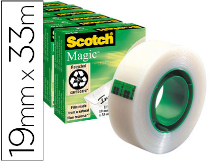 [29416] Cinta adhesiva scotch magic invisible 33 mt x 19 mm pack de 6 unidades