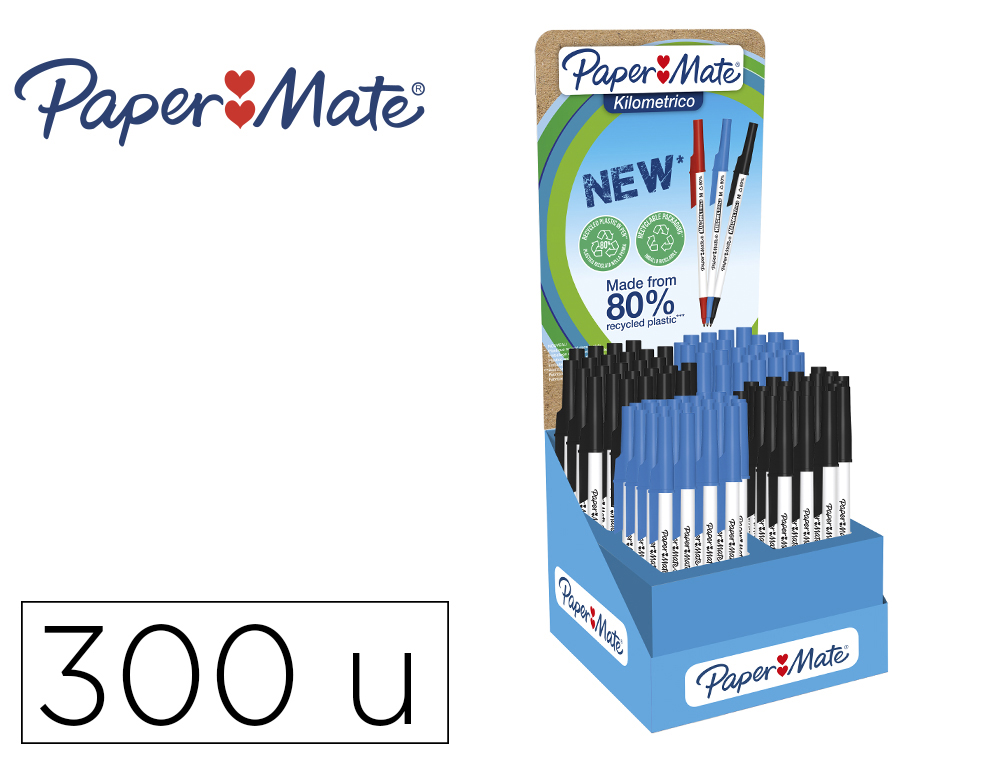 [171022] Boligrafo paper mate kilometrico punta 1 mm plastico reciclado 80% expositor de 300 unidades