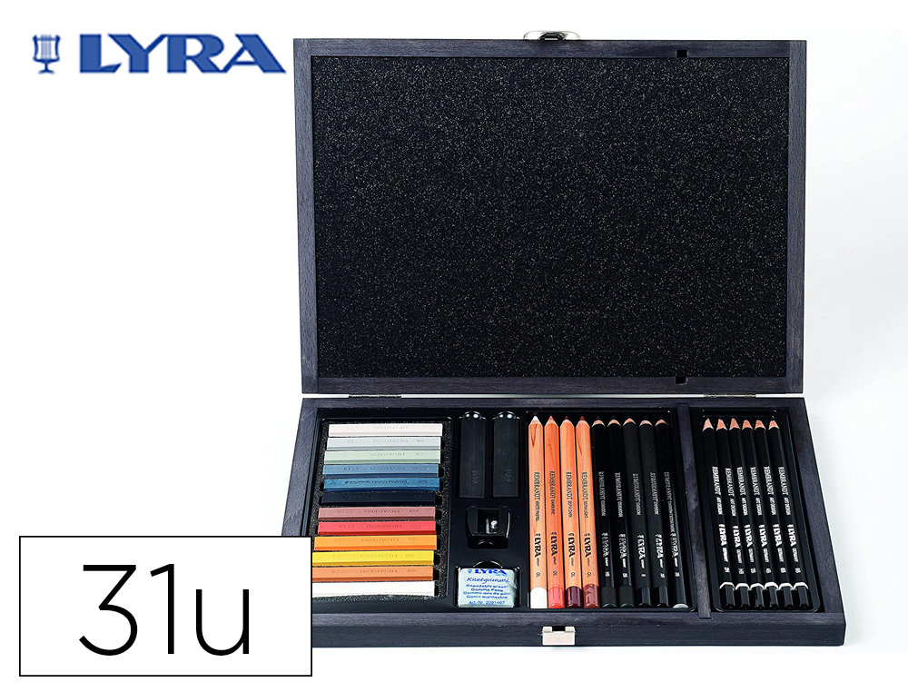 [167975] Set dibujo lyra estuche de madera con 31 piezas surtidas