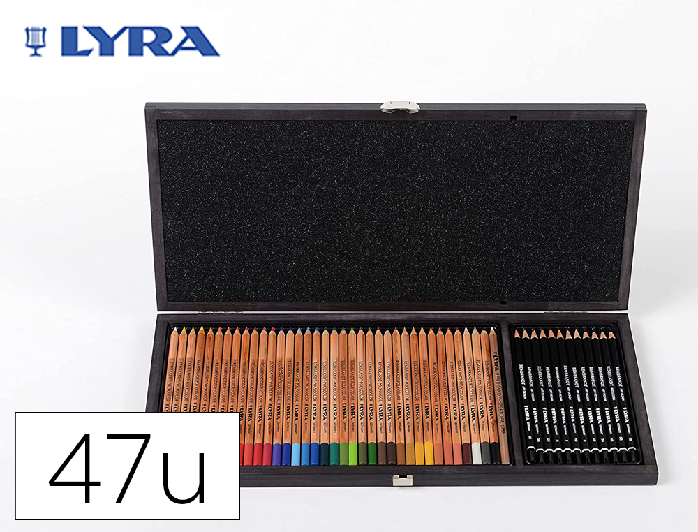 [167974] Set dibujo lyra estuche de madera con 47 piezas surtidas