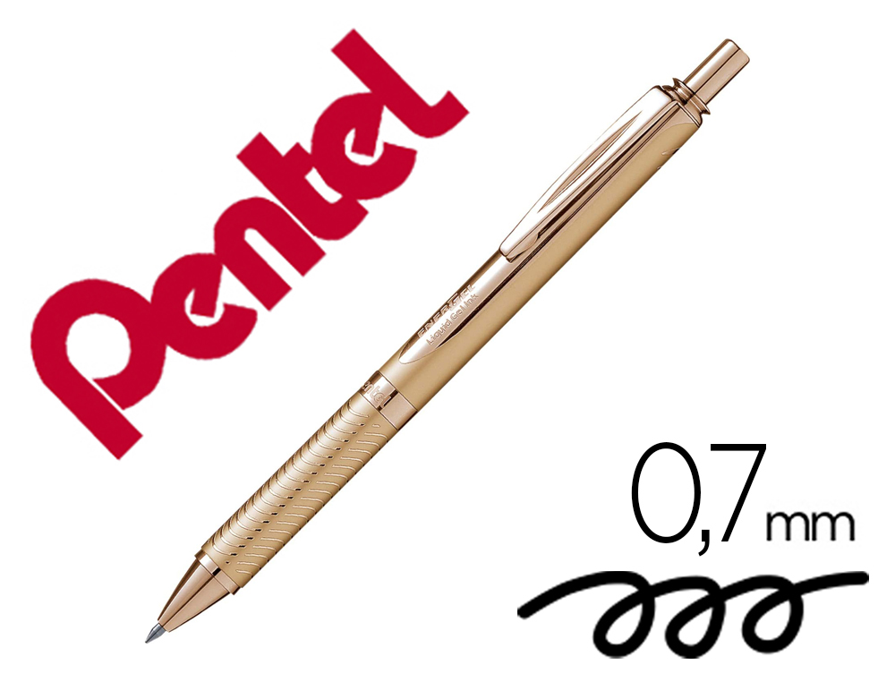 [167436] Boligrafo pentel energel bl407a-x retractil 0,7 mm tinta gel negra cuerpo metalico oro con estuche