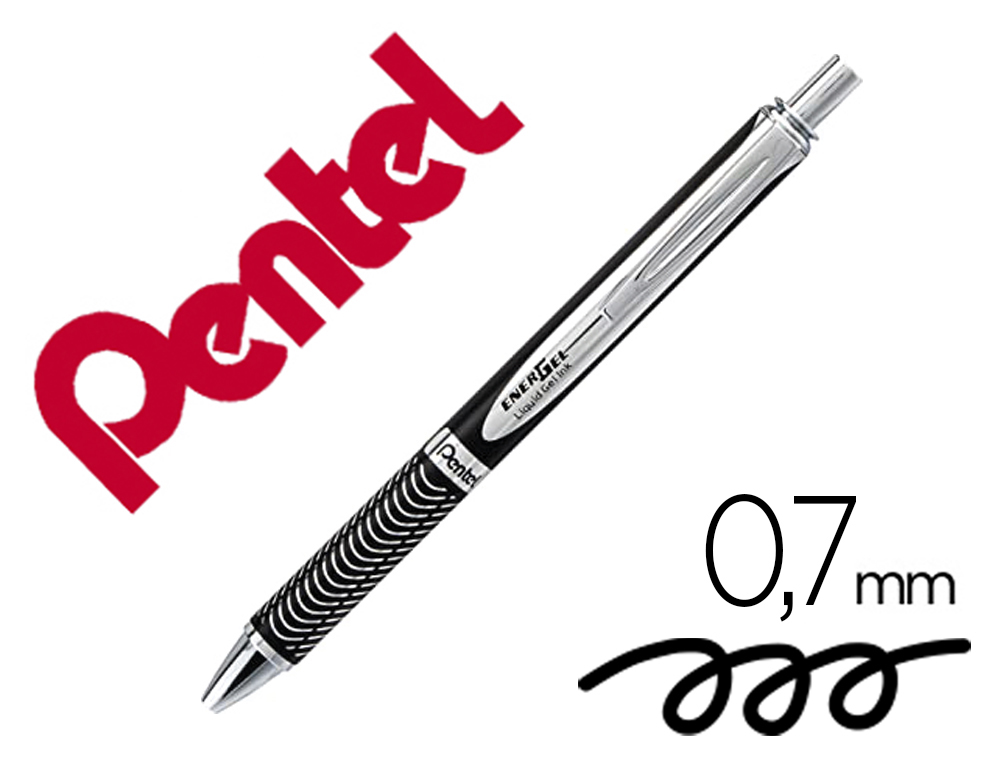 [165271] Boligrafo pentel energel bl407a retractil 0,7 mm tinta gel negra cuerpo metalico plata con estuche