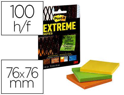 [155682] Bloc de notas adhesivas quita y pon post-it extreme 76x76 mm con 45 hojas pack de 3 unidades amarillo naranja y