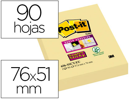 [75588] Bloc de notas adhesivas quita y pon post-it super sticky 51x78 mm con 90 hojas amarillo canario