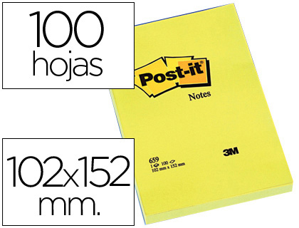 [29390] Bloc de notas adhesivas quita y pon post-it 102x152 mm con 100 hojas 659