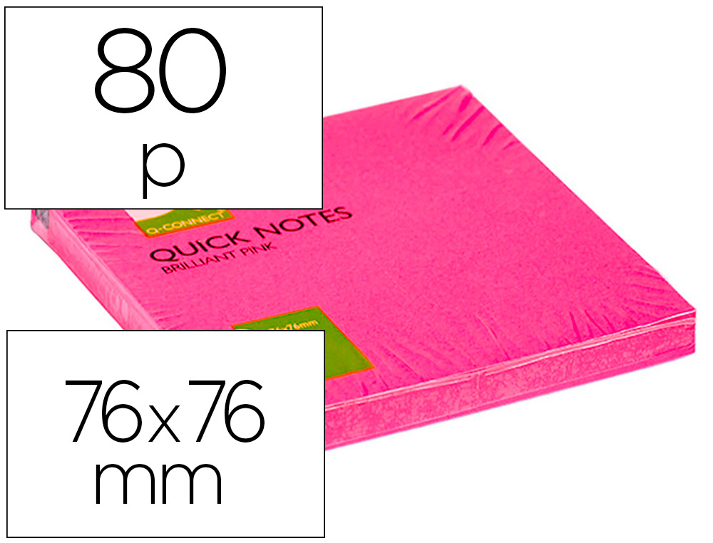 [29133] Bloc de notas adhesivas quita y pon q-connect 76x76 mm rosa neon 80 hojas