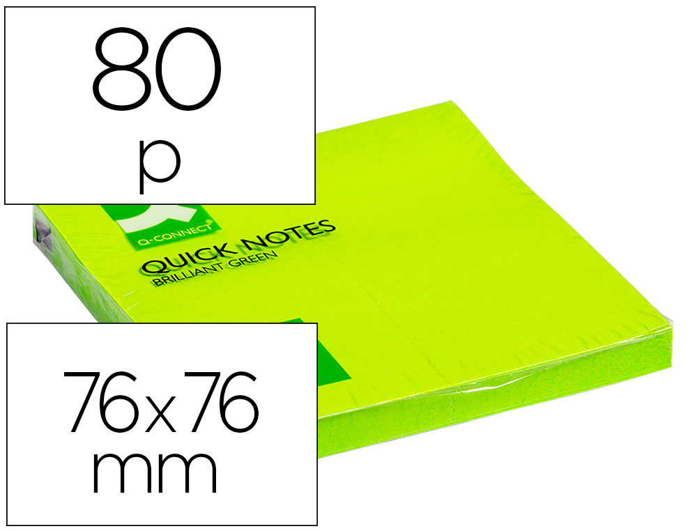 [29132] Bloc de notas adhesivas quita y pon q-connect 76x76 mm verde neon 80 hojas