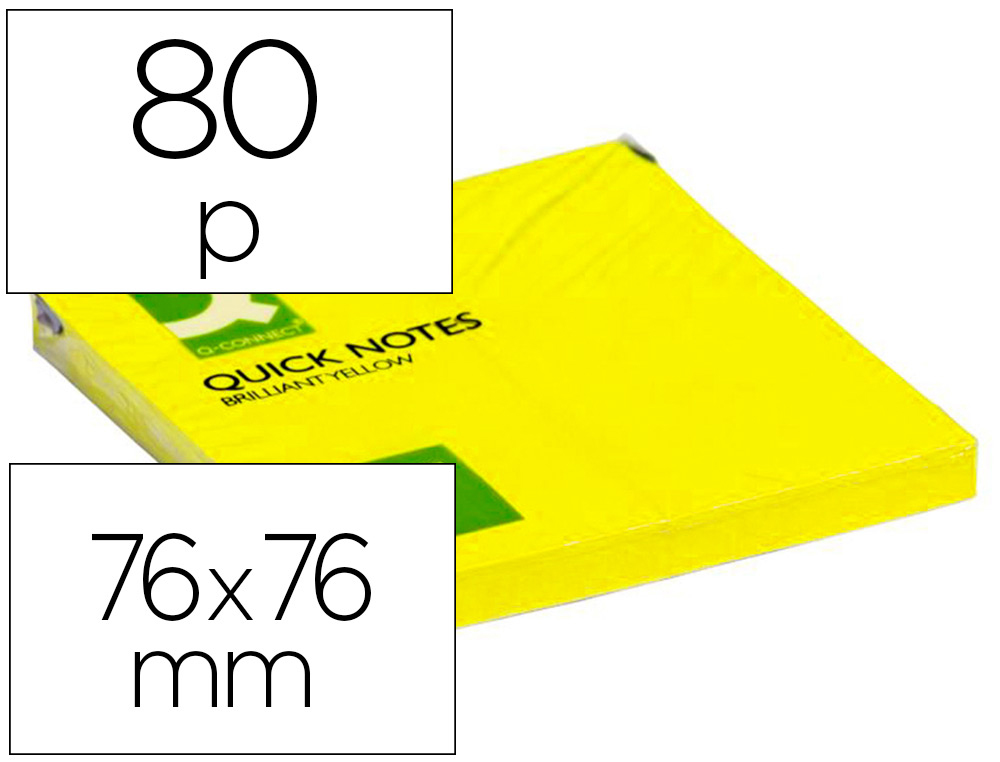 [29130] Bloc de notas adhesivas quita y pon q-connect 76x76 mm amarillo neon 80 hojas