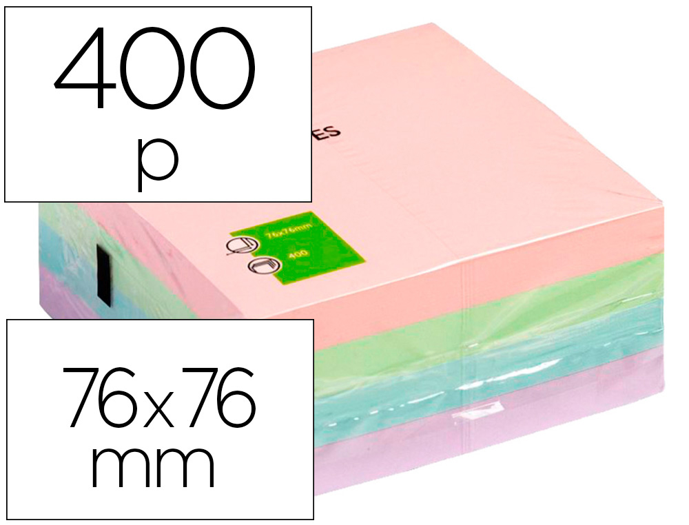 [25947] Bloc de notas adhesivas quita y pon q-connect 76x76 mm pastel con 400 hojas