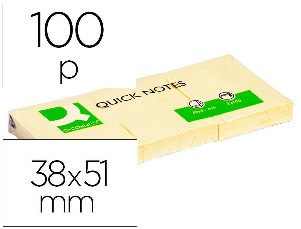 [25939] Bloc de notas adhesivas quita y pon q-connect 38x51 mm con 100 hojas