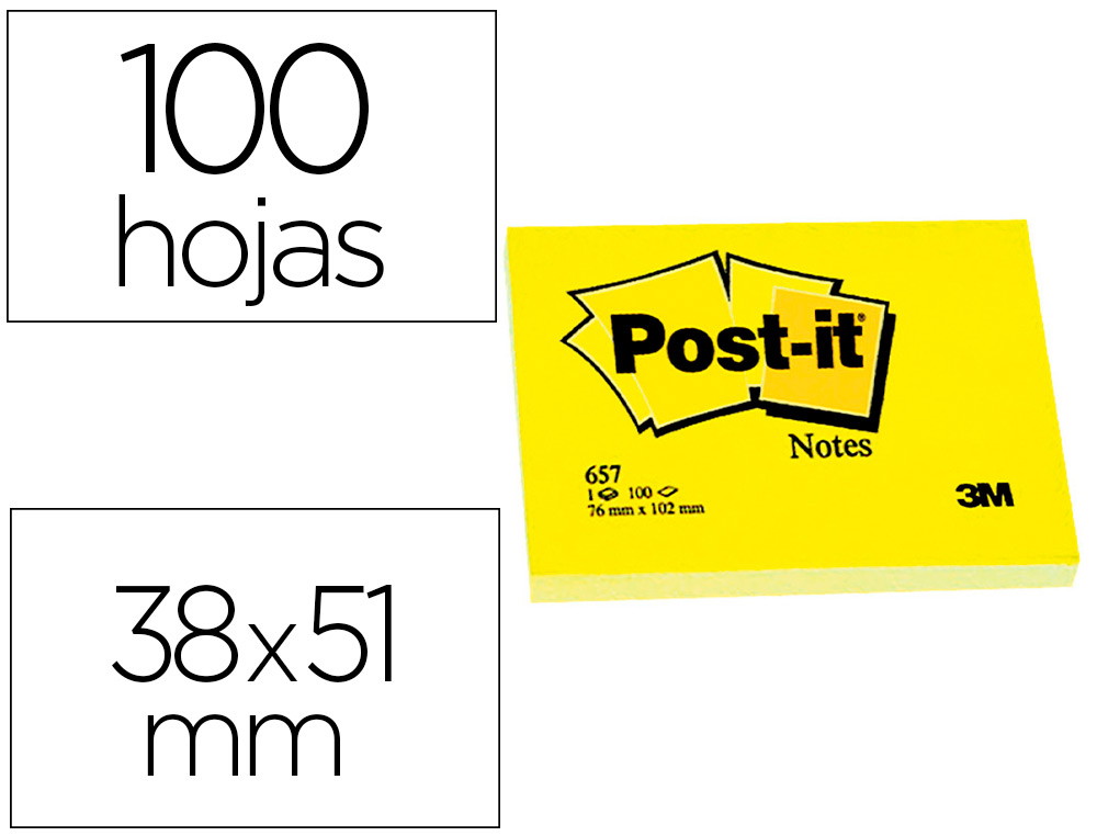 [8872] Bloc de notas adhesivas quita y pon post-it 38x51 mm con 100 hojas 653e