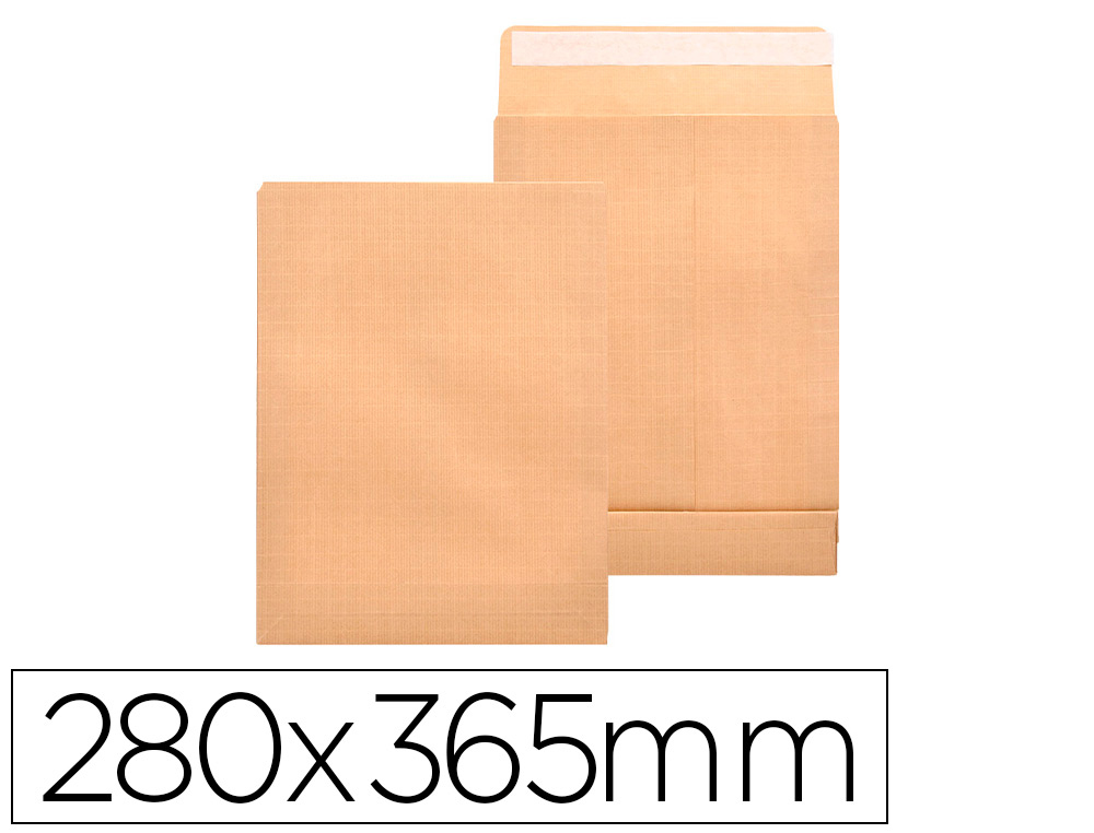 [6292] Sobre liderpapel bolsa fuelle kraft armado 280x365x50mm solapa tira de silicona papel 155 gr caja de 50 unidades