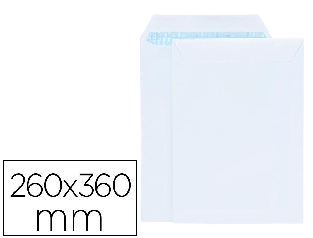 [6204] Sobre liderpapel bolsa blanco 260x360 mm solapa tira de silicona papel offset 100 gr caja de 250 unidades