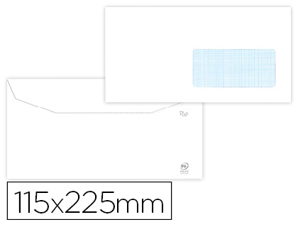 [6194] Sobre liderpapel blanco 115x225 mm ventana derecha trapezodial engomada papel offset 80gr caja de 500 unidades