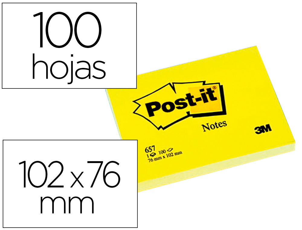 [720] Bloc de notas adhesivas quita y pon post-it 76x102 mm con 100 hojas 657