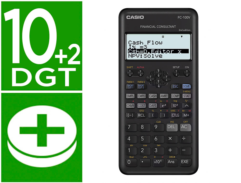 [161369] Calculadora casio fc-100v financiera 4 lineas 10+2 digitos almacenamiento flash calculo de ganancias con tapa