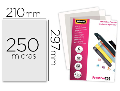 [155146] Bolsa de plastificar fellowes brillo din a4 250 mc pack de 100 unidades