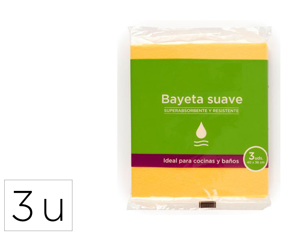 [171474] Bayeta microfibra suave amarilla para cocinas y baños 40x36 cm pack de 3 unidades