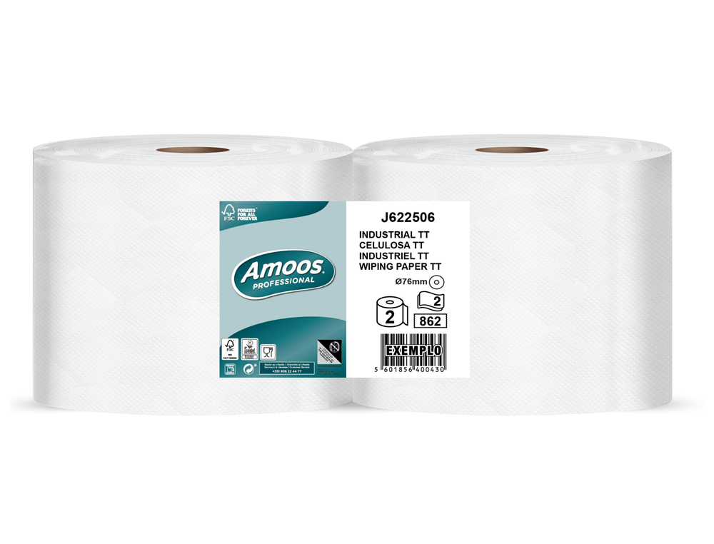 [171073] Papel secamanos amoos industrial 2 capas 32g/m2 paquete de 2 rollos