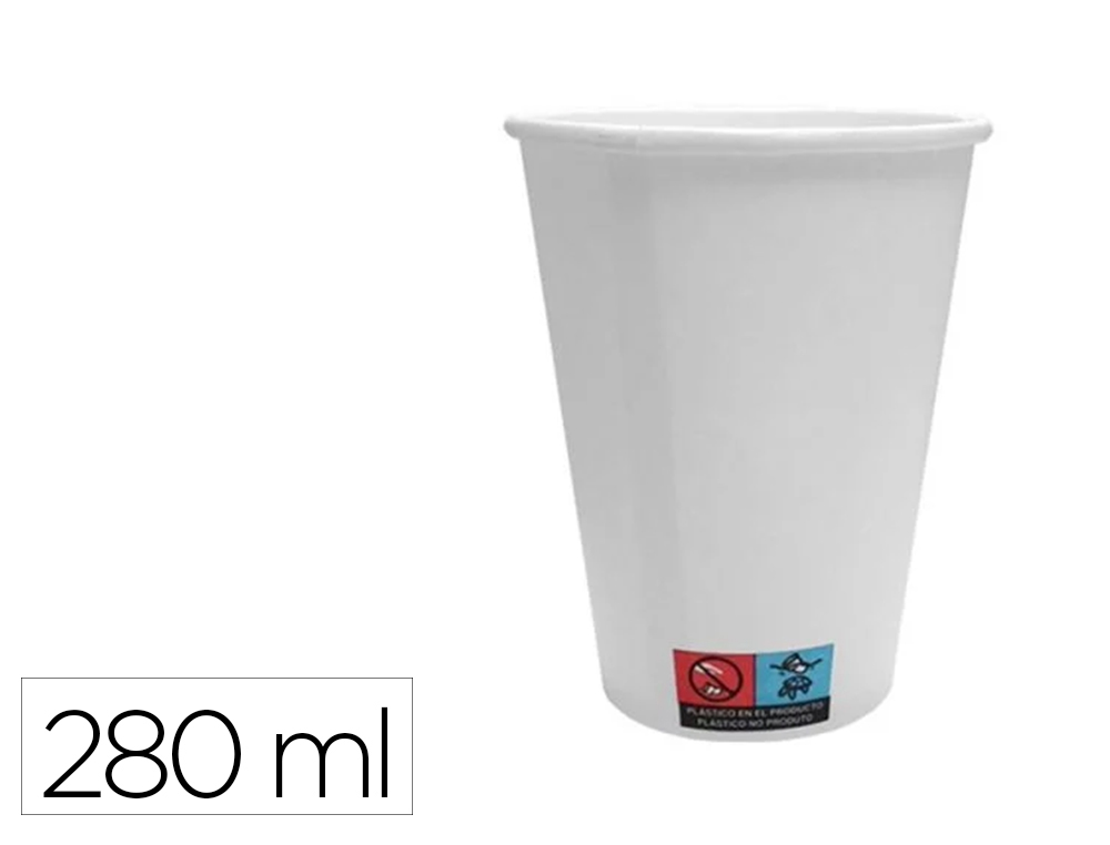 [171059] Vaso de papel blanco bunzl reciclable pefc 280 ml apto bebidas frias y calientes paquete de 50 unidades