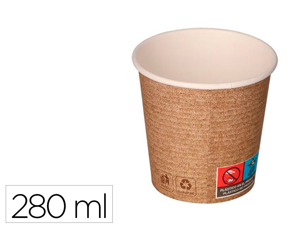 [171058] Vaso de papel kraft bunzl reciclable pefc 280 ml apto bebidas frias y calientes paquete de 50 unidades