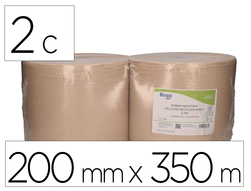 [167404] Papel secamanos bunzl greensource nature 2 capas celulosa reciclada kraft 200 mm x 350 mt paquete de 2