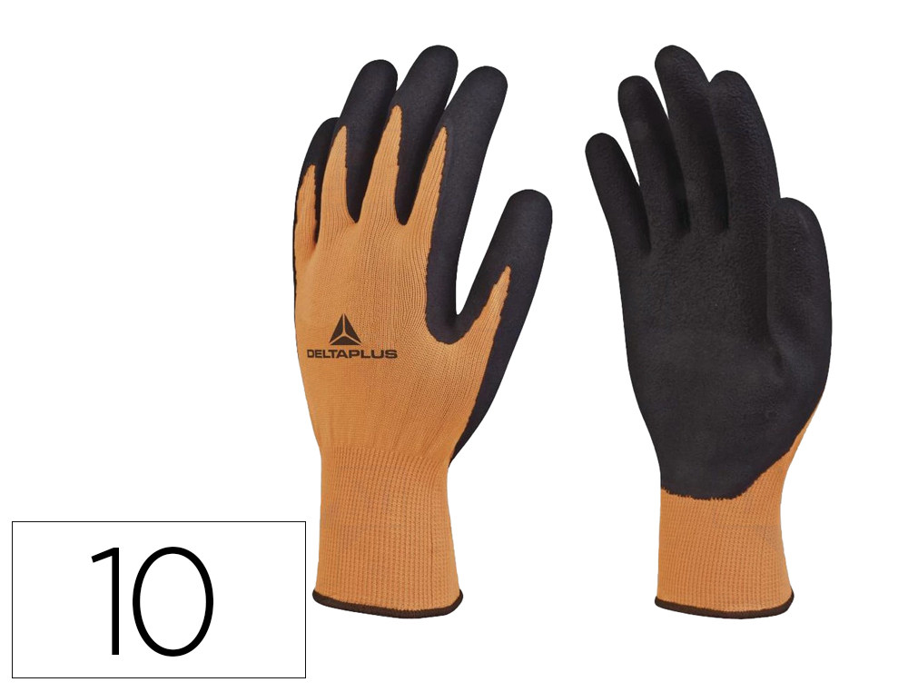 [167251] Guantes deltaplus poliester impregando latex palma y dedos naranja fluor/negro talla 10