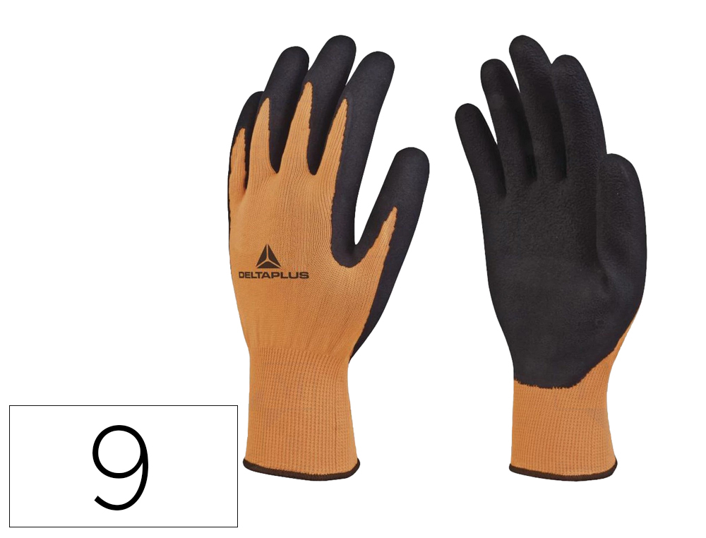 [167250] Guantes deltaplus poliester impregando latex palma y dedos naranja fluor/negro talla 9