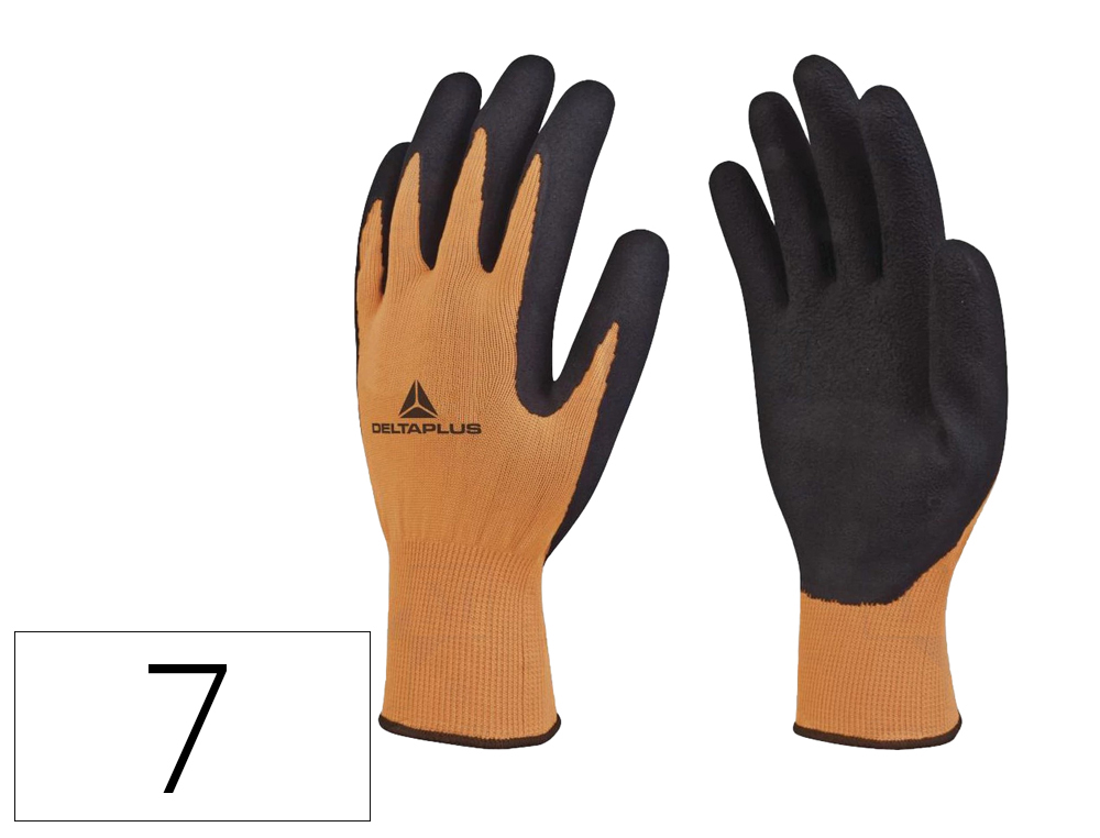 [167248] Guantes deltaplus poliester impregando latex palma y dedos naranja fluor/negro talla 7