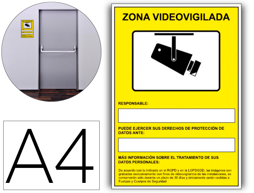 [160672] Pictograma archivo 2000 camaras de vigilancia en grabacion las 24 horas pvc amarillo luminiscente 210x297