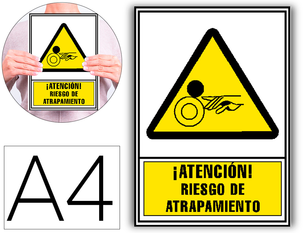 [160670] Pictograma archivo 2000 atencion riesgo de atrapamiento pvc amarillo luminiscente 210x297 mm