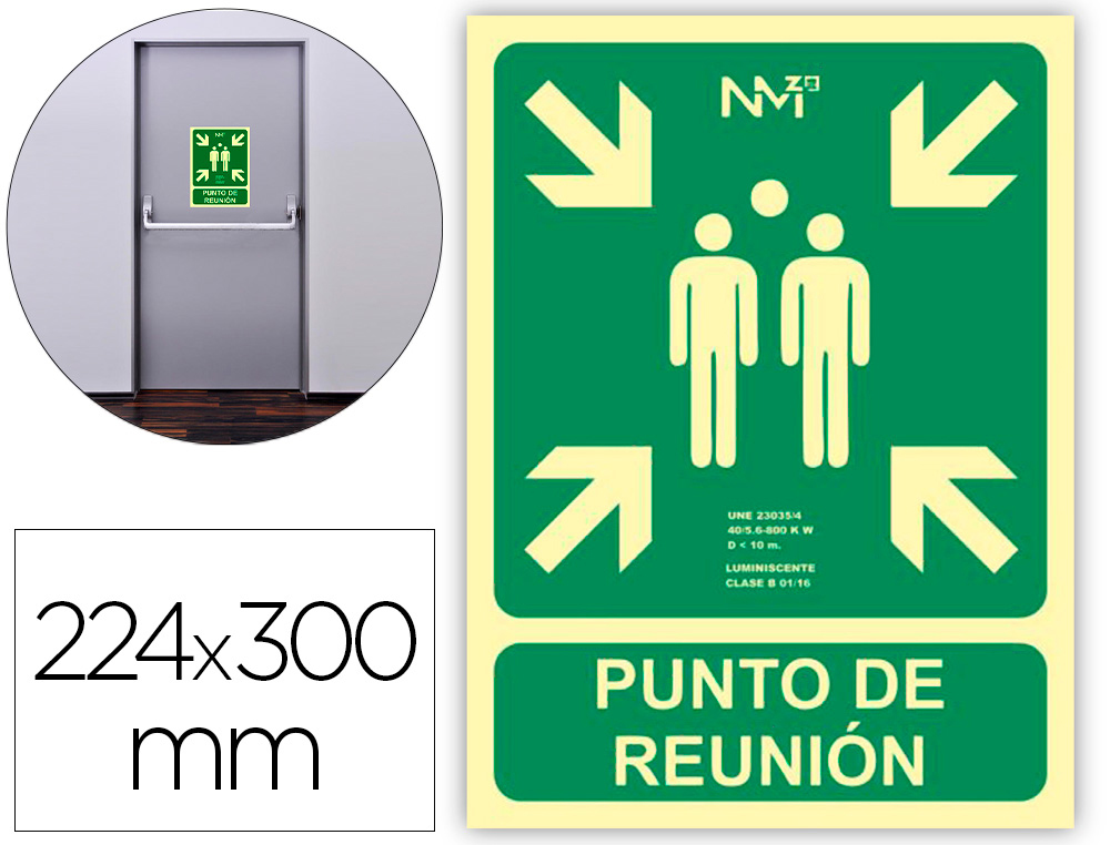 [160653] Pictograma archivo 2000 punto de reunion pvc verde luminiscente 224x300 mm