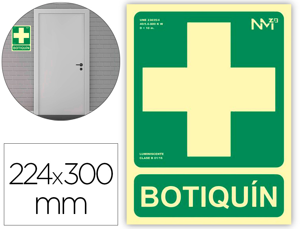 [160651] Pictograma archivo 2000 botiquin pvc verde luminiscente 224x300 mm