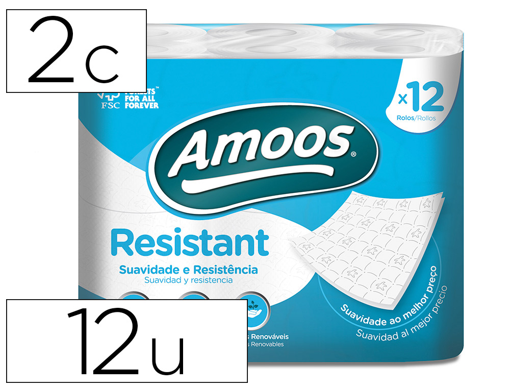 [78528] Papel higienico amoos 2 capas 100 mm diametro x 87 mm alto paquete de 12 rollos