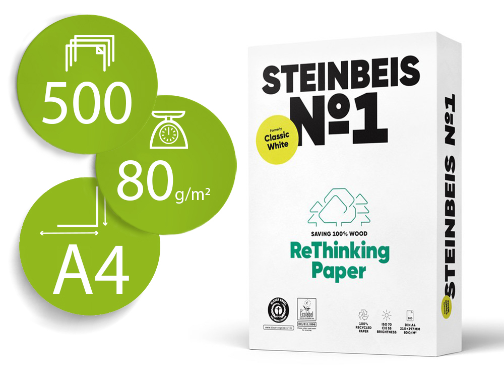 [168946] Papel fotocopiadora steinbeis n.1 100% reciclado din a4 80 gramos paquete de 500 hojas