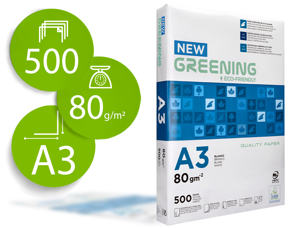 [163729] Papel fotocopiadora greening din a3 80 gramos paquete de 500 hojas