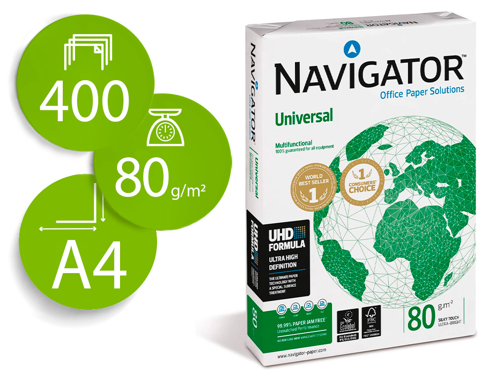 [162923] Papel fotocopiadora navigator din a4 80 gramos paquete de 400 hojas