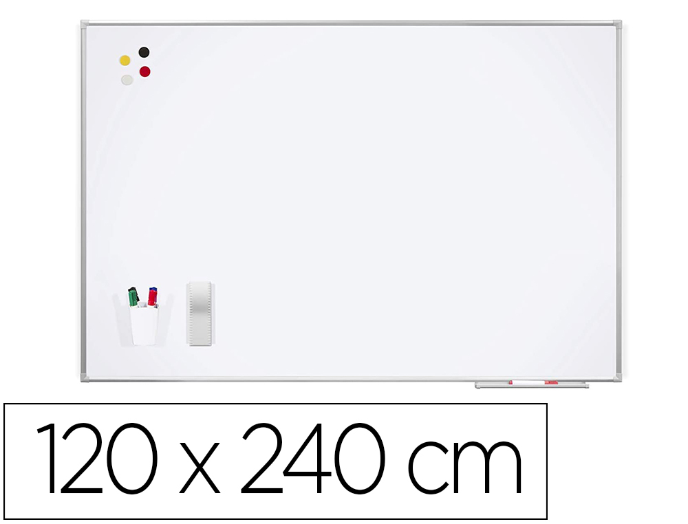 [169616] Pizarra blanca rocada lacada magnetica marco aluminio con cantoneras 120x240 cm