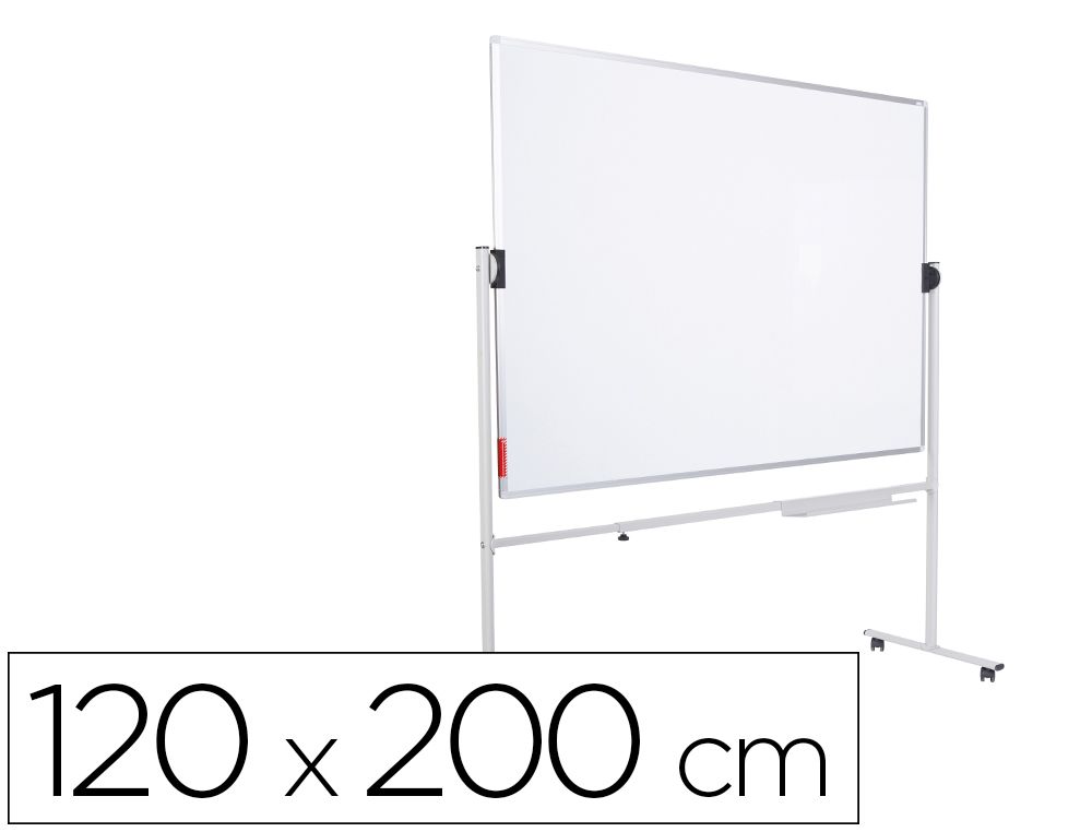 [169525] Pizarra blanca rocada acero vitrificado magnetico marco aluminio doble cara volteable 120x200 cm