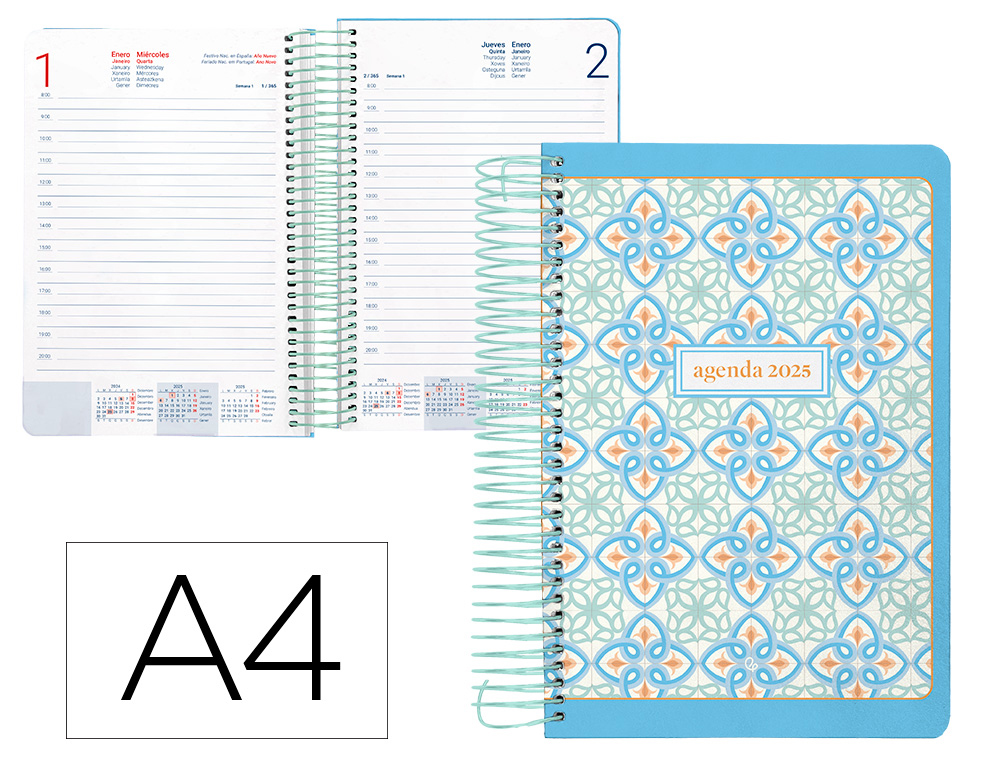 [170411] Agenda espiral liderpapel perissa a4 2025 dia pagina azul papel 80 gr