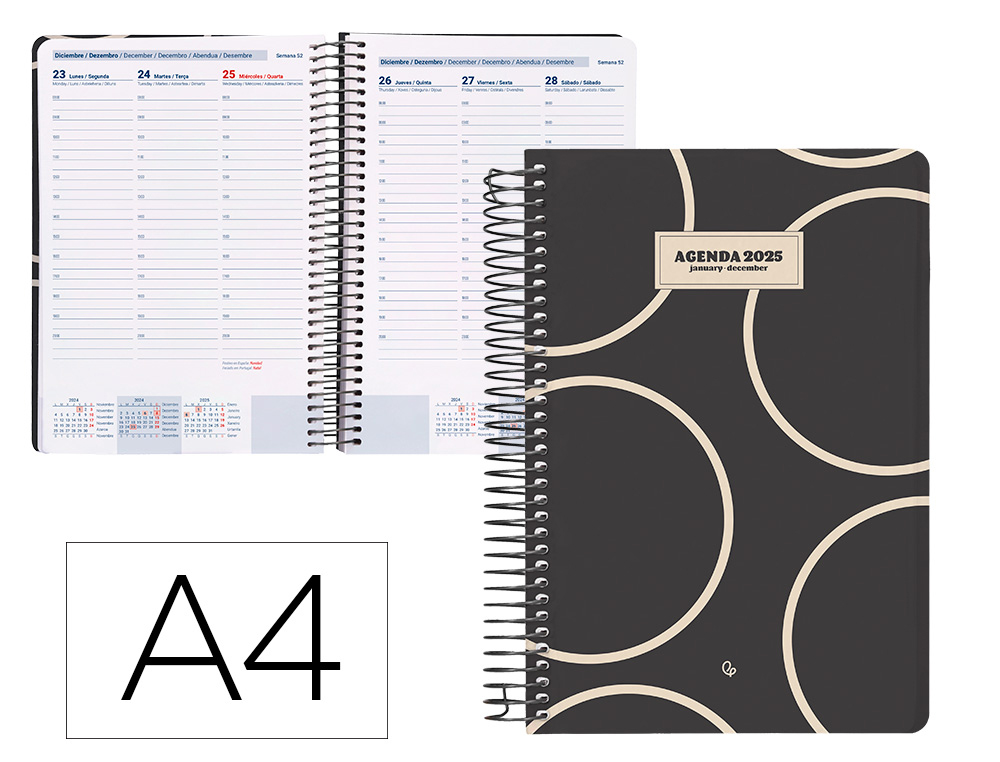 [170384] Agenda espiral liderpapel classic a4 2025 semana vista blanco y negro 2 papel 70 gr