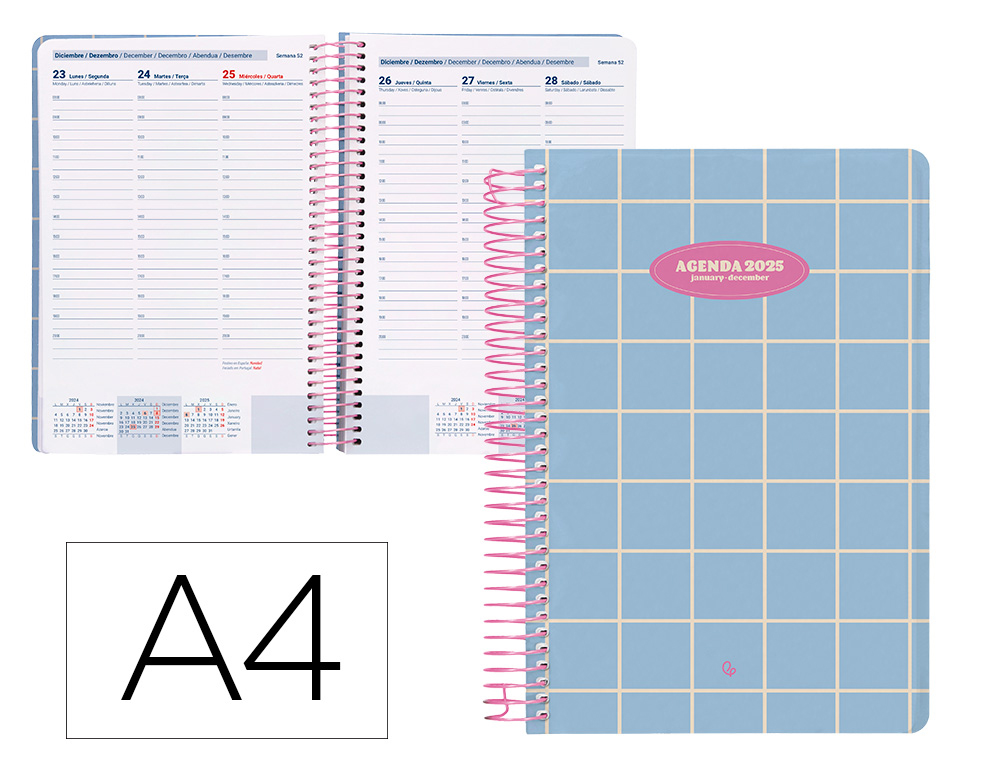 [170382] Agenda espiral liderpapel classic a4 2025 semana vista vista azul claro papel 70 gr